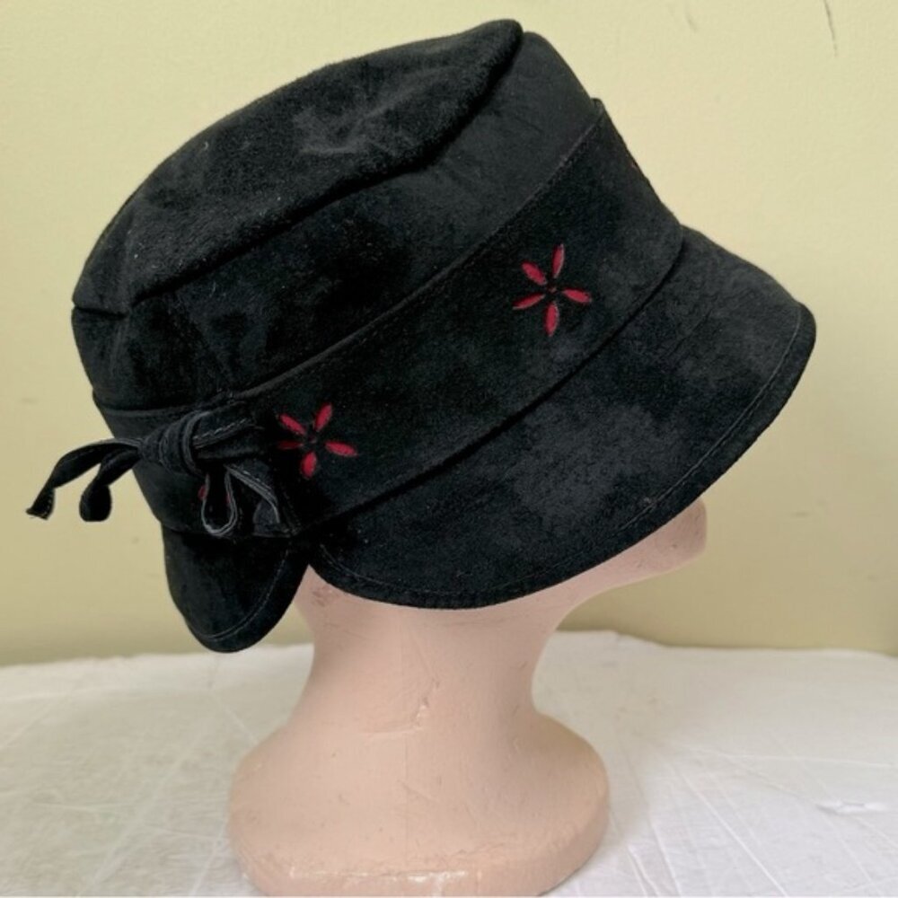 Gravel Vintage Suede Floral Fur Bucket Rimmed Hat Shearling Cozy Warm Leather M